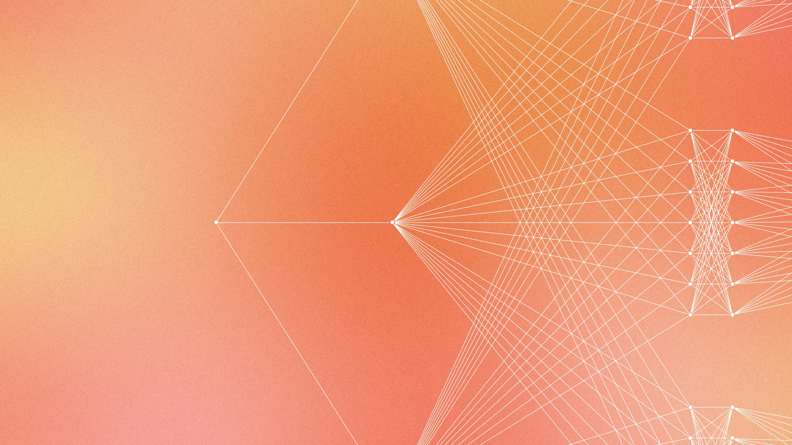 Abstract gradient background with geometric patterns and a series of connected nodes, symbolising AI-driven processes and data flow.