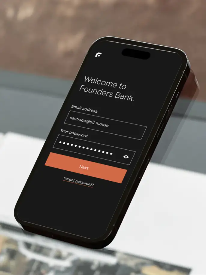 Login page for Founders Bank app