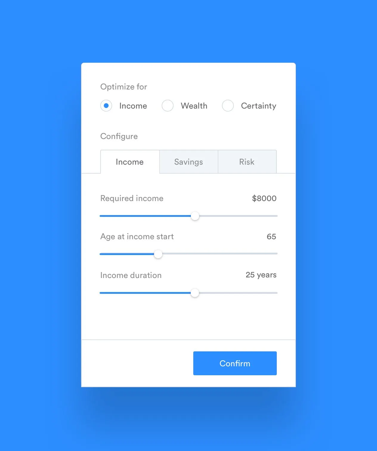 Optimisation panel UI design