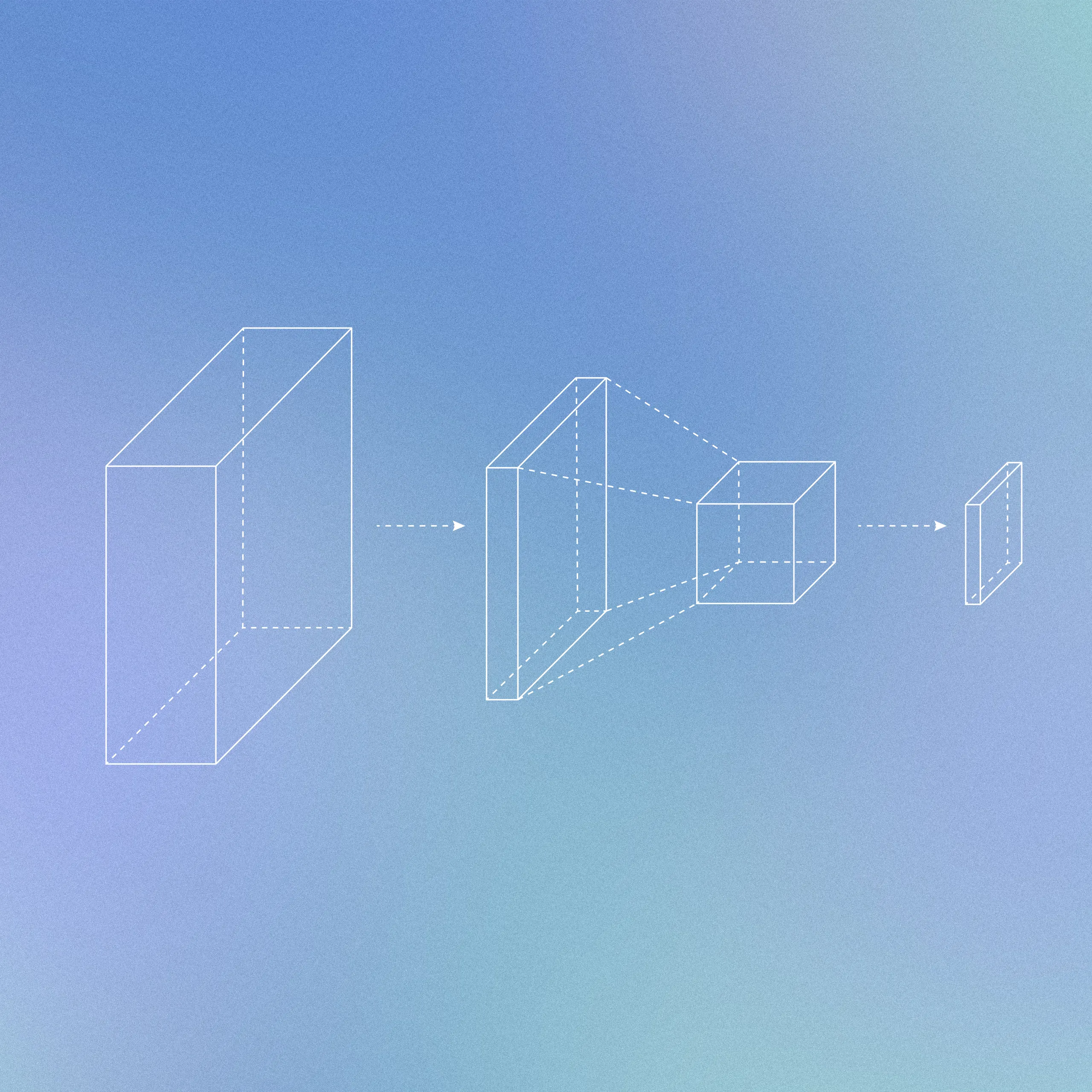 Abstract design featuring a soft gradient with geometric shapes and interconnected lines, representing digital interaction and AI systems.